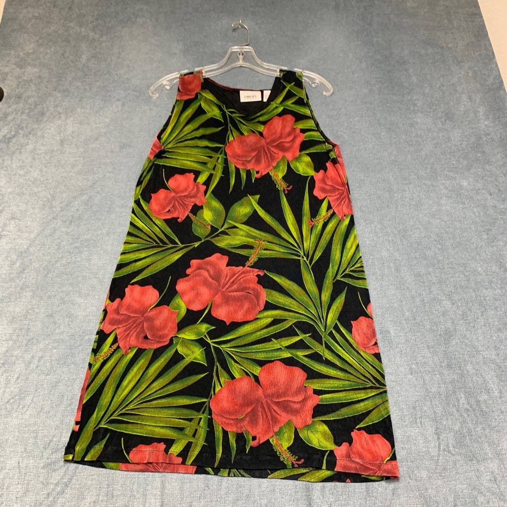 Chico's Travelers Tank Dress Womens 1 Multicolor Floral Print Stretch Sleeveless